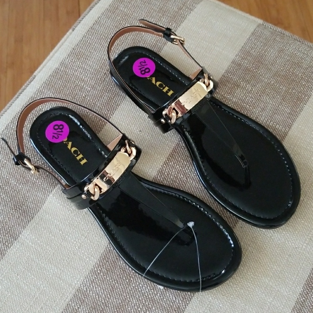 π΄Soldπ΄Coach Sandals Black/Gold - Picture 2 of 5